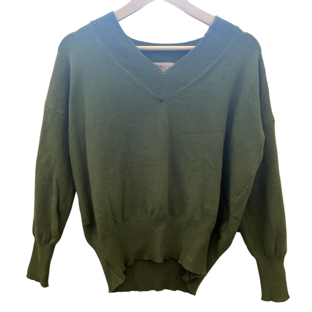 Philosophy Olive Green V-Neck Sweater NWOT